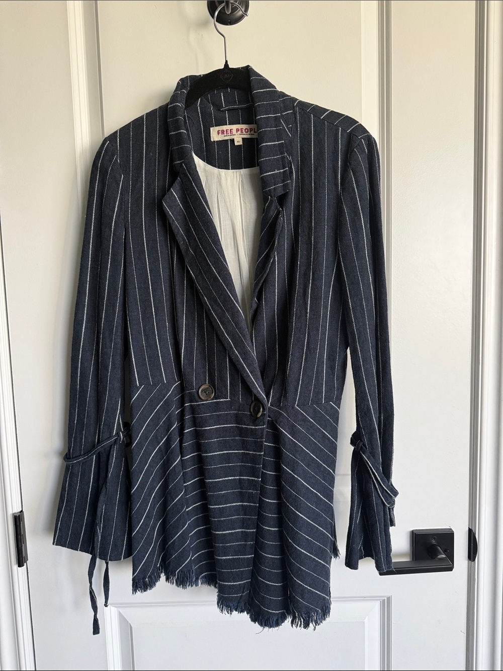 Free People Navy White Pinstripe Relaxed Blazer